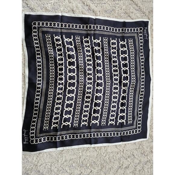 Joseph Ribkoff Midnight Blue/Multi Chain Print Square Scarf, Satin Geometric - Picture 1 of 4